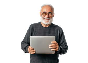 Elderly Native American Man with Laptop