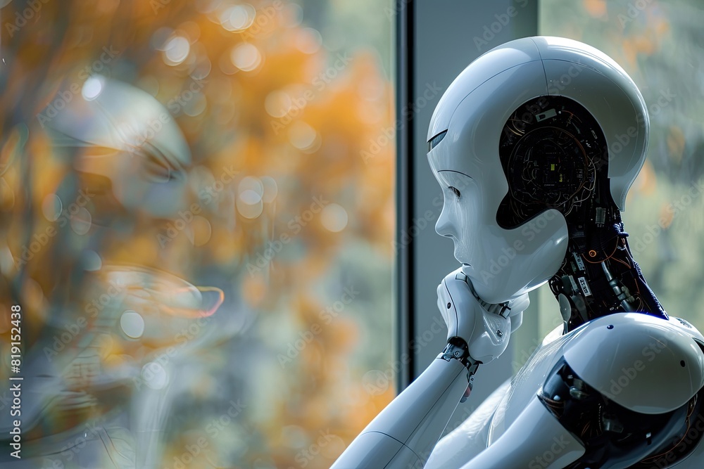 Poster ai philosophers ponder existence robot, new ai technology of robot thinking