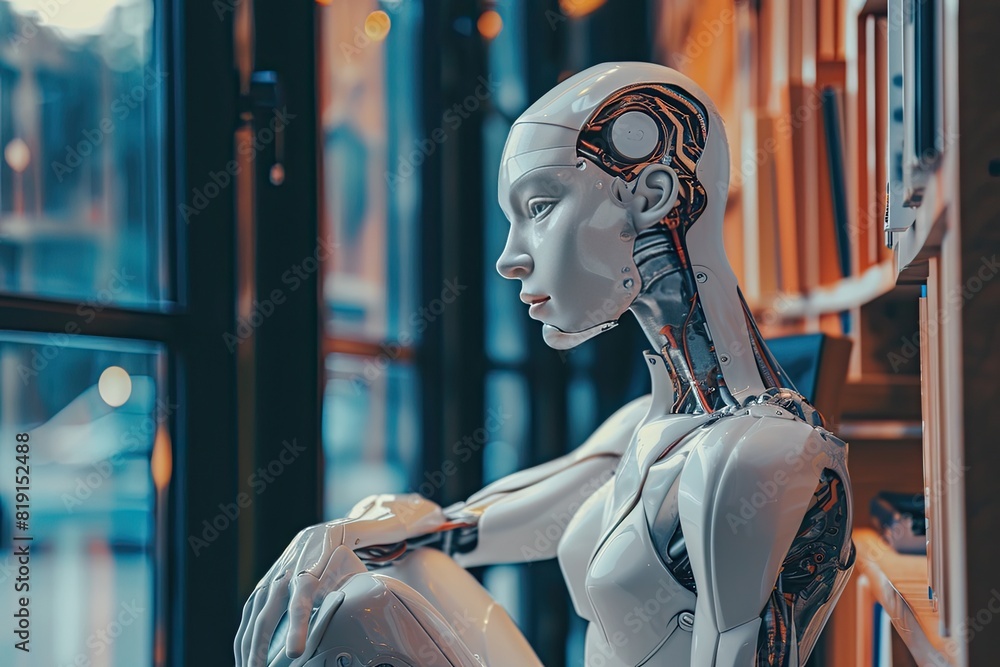 Aufkleber ai philosophers ponder existence robot, new ai technology of robot thinking