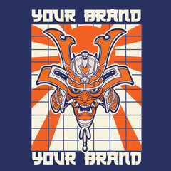 Samurai warrior mask. Traditional armor of japanese warrior. Vector illustration, shirt graphic. All elements; mask, helmet, colors are on the separate layers and editable.	