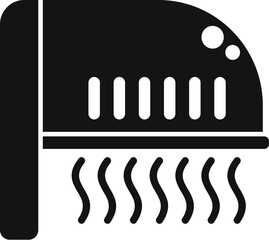 Graphic icon of a black hair dryer with air waves, representing hair styling equipment