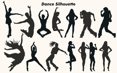 Dance icon boy and girl Children dancing street dance silhouette vector illustration. Group dancing silhouette set. Figure happy active young men and women simple cartoon collection