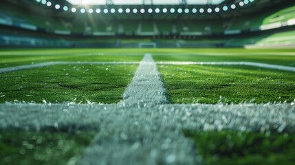 textured soccer game field with entrance to stadium - center, midfield : Generative AI