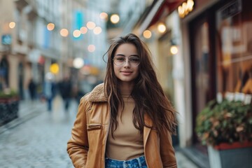 Casual girl walking through town