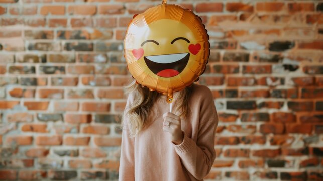 Woman Holding a Heart-Eyes Balloon - Powered by Adobe