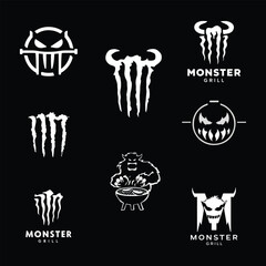 set of monster grill minimal logo design black and white color 