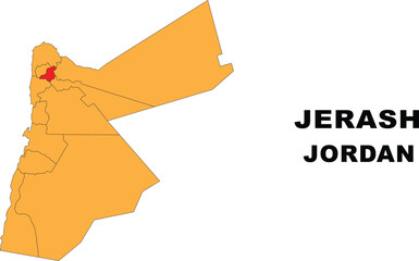 Zerash Map in Jordan. Vector Map of Jordan. Regions map of Jordan.