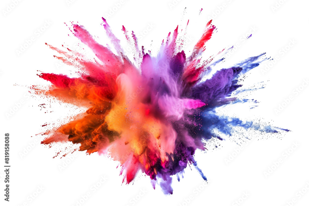 Poster explosive burst of colorful powder, vivid explosion of paint creating a mesmerizing array of vibrant