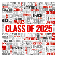 Class of 2025 - the group of students who graduated from high school or college in the year 2025, word cloud concept background