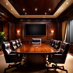 Conference Meeting Room Interior of Company Board Executive Professional Work Setting City Skyline Backdrop	