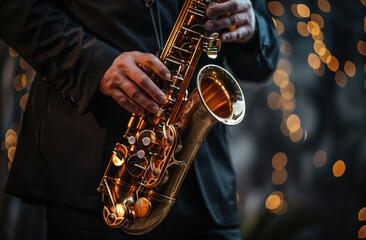 Fototapeta premium saxophonist's hands playing the saxophone
