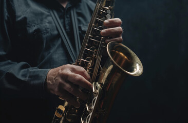 Fototapeta premium saxophonist's hands playing the saxophone