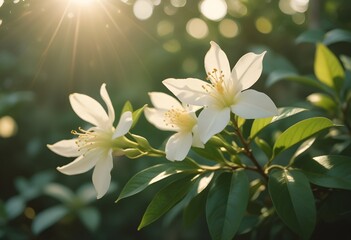 Fototapeta premium Jasmine flower closeup Realistic Light understand sun light significantly summer flower concept