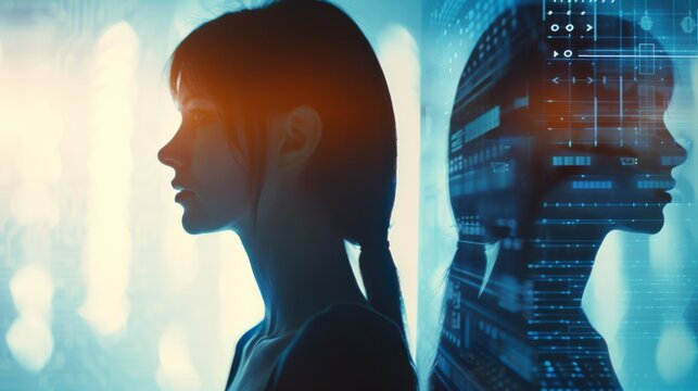 Woman and Her Digital Silhouette.