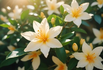 Fototapeta premium Jasmine flower closeup Realistic Light understand sun light significantly summer flower concept