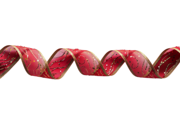 Vibrant red decorative ribbon with gold patterns, perfect for gift wrapping, crafts, and festive decorations. Isolated on a transparent background.