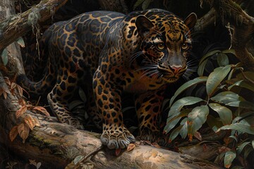 Featuring a clouded leopard painting , high quality, high resolution