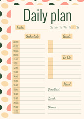 A daily to-do planner template for A4 sheet format with an abstract pattern.