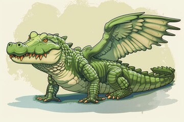 Fototapeta premium A cartoon alligator with its wings spread out. Can be used for educational materials