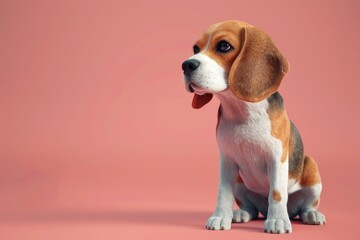 Cute beagle dog sitting on a pink background, perfect for pet-related designs