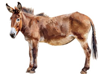 Obraz premium A majestic brown horse standing on a white ground. Suitable for equestrian, nature, and outdoor themes