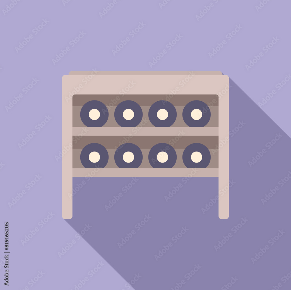 Poster flat vector illustration of a simplistic wooden table featuring multiple drawers with circular handl