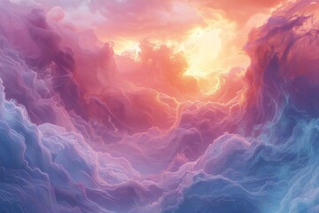 Digital artwork of  pastel pink sky fills the sky with color, high quality, high resolution