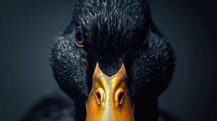 Close up of a black bird with a striking yellow beak. Perfect for nature and wildlife themes - Powered by Adobe