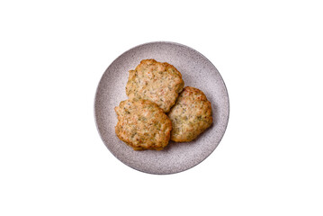 Delicious fried minced chicken cutlets with salt, spices and herbs