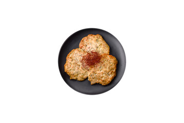 Delicious fried minced chicken cutlets with salt, spices and herbs