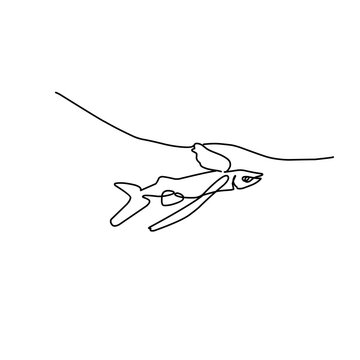 recommend clip art: Line art fish and bird
