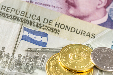 Honduras money, financial business concept, banknotes and coins