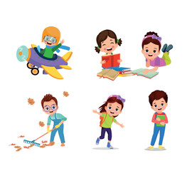 vector illustration of students in different postures