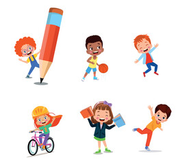 vector illustration of students in different postures