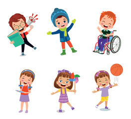 vector illustration of students in different postures