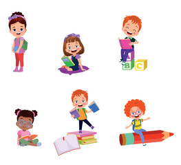 vector illustration of students in different postures