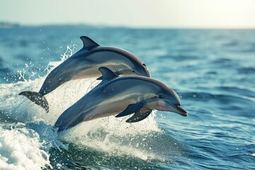 Playful dolphins in action Dynamic shots of dolphins leaping and swimming