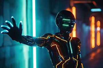Robotic dance in neon lights