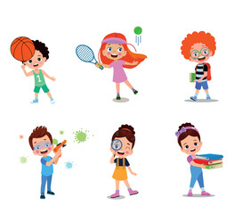 vector illustration of students in different postures