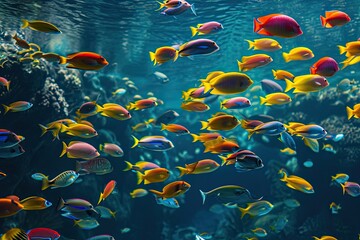 Naklejka premium Shoals of tropical fish Vibrant schools of fish swimming in unison