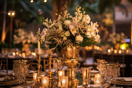 Showcase the intricate details of glamorous event decor and venue design