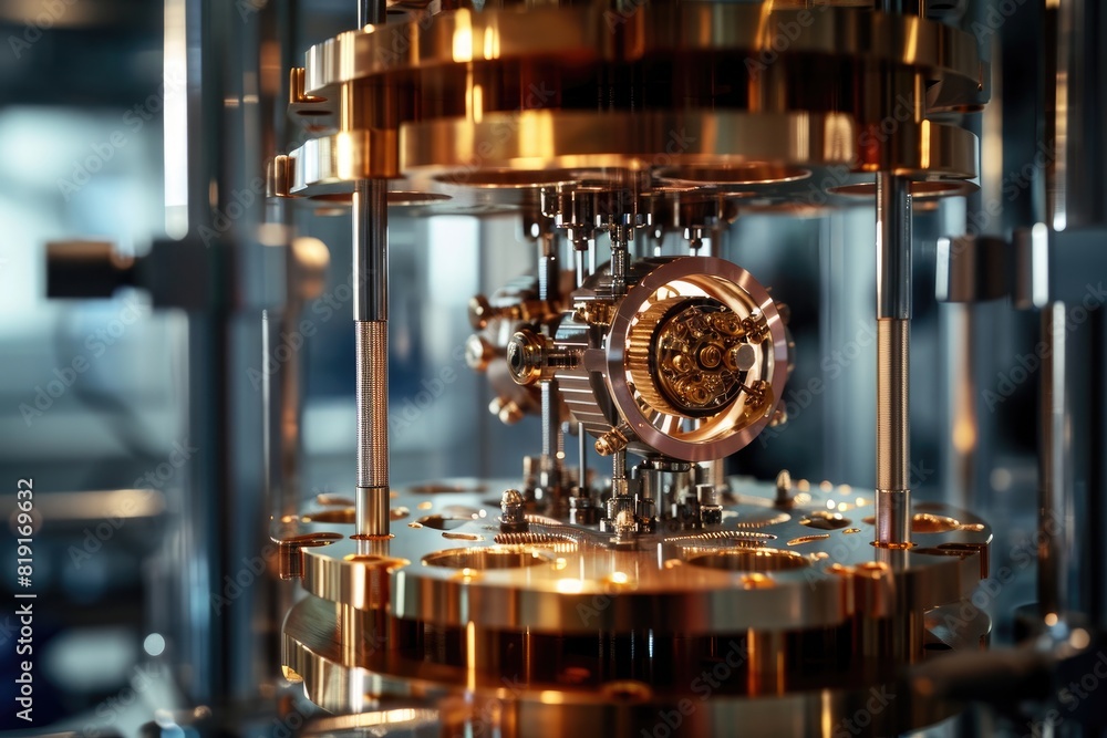 Poster Quantum computer processor with glowing electrons background
