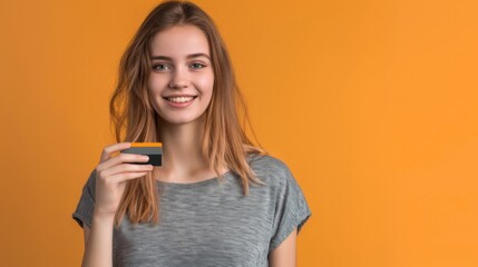 Smiling Woman Holding Credit Card