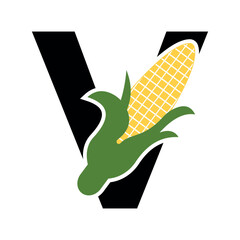 Initial Corncob Logo combine with letter V vector template