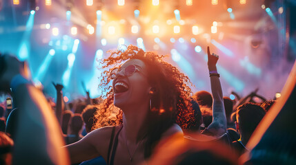 crowd partying stage lights live concert summer music festival