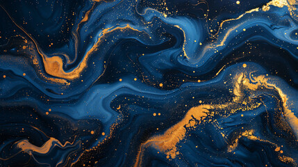 Abstract paint background by deep blue and gold color