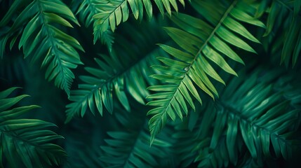Close-up of fern fronds with intricate details, rich green tones, and natural elegance