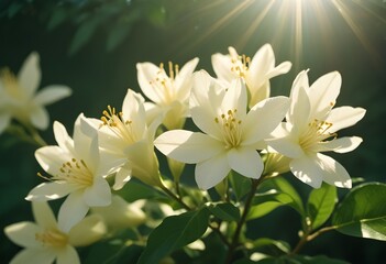 Fototapeta premium Jasmine flower closeup Realistic Light understand sun light significantly summer flower concept