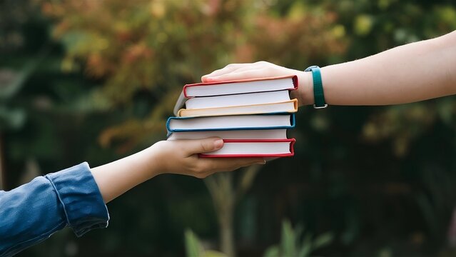 Hand-holding books. Books images.
