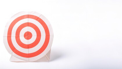 archery hunting bow and arrow concept origami of red and white bullseye target, isolated on white background with copy space side view, simple starter craft for kids